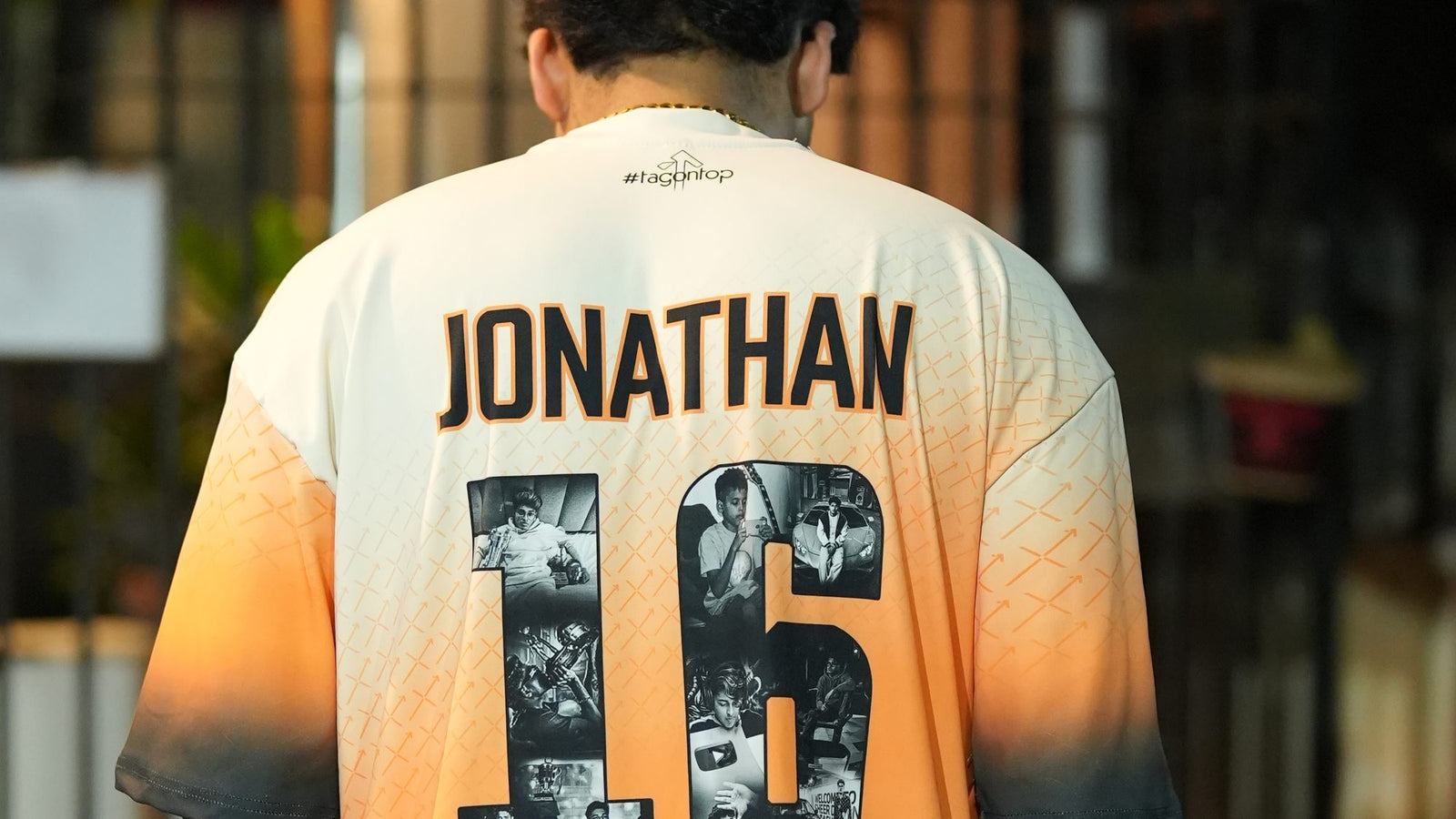 Close-up of the jersey back: JONATHAN above the iconic 16